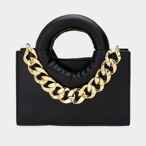 Gold & Black Leather 2 in 1 Tote & Crossbody Bag Purse Cute Womens Chain Link